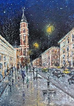 Ночной и зимний Санкт-Петербург. Невский Проспект.