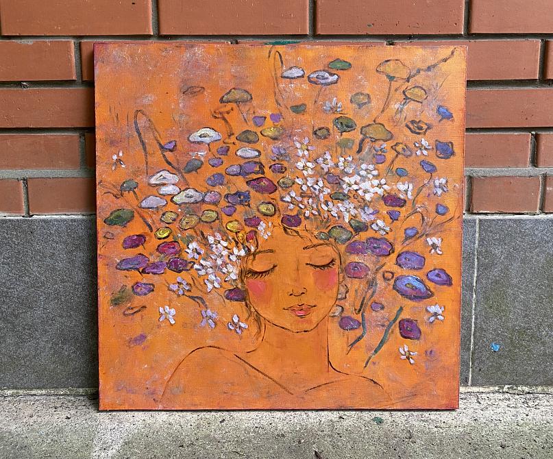 Оранжевое лето - девушка  и цветы