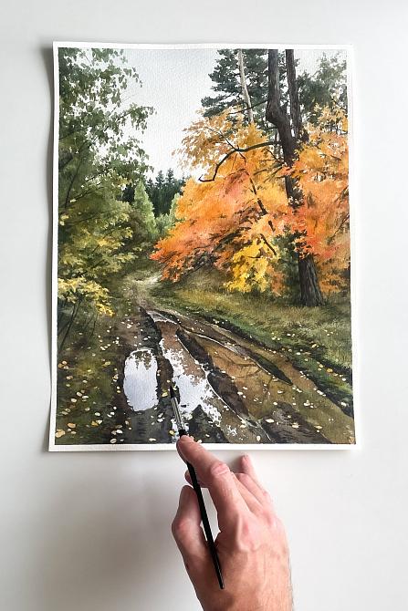 Осенний пейзаж с лесной дорогой 